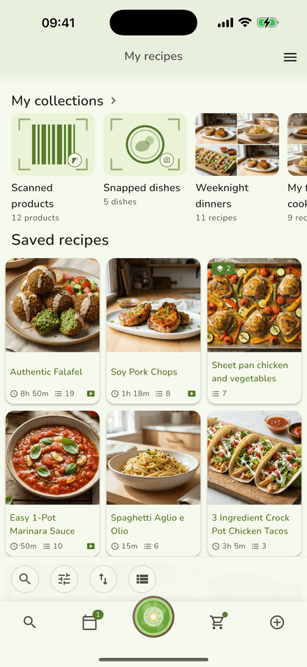 The KiWi Recipes library on an iPhone